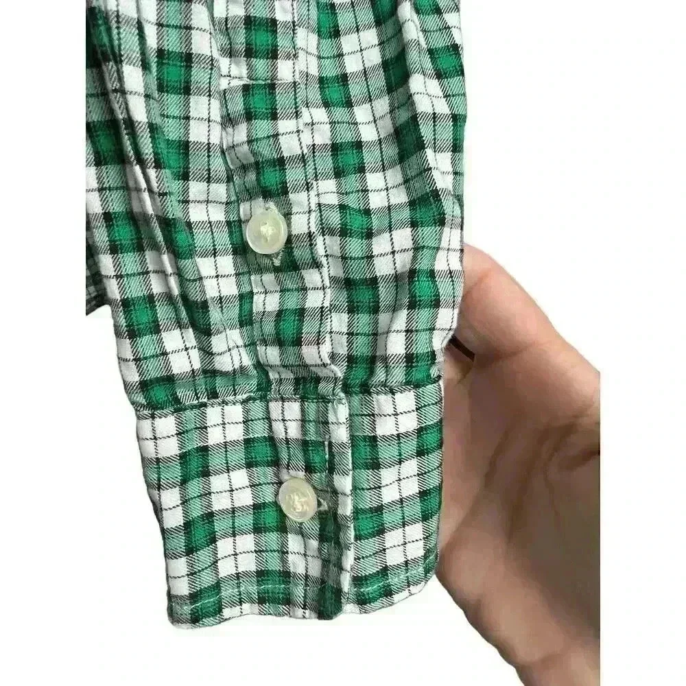 Ralph Lauren Boy's Button Up Green Black White Plaid XL 18-20 Cotton